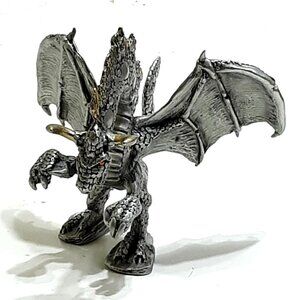 Rearing Fire Dragon 16-004 Iron Wind Metal  2004 Gold Tipped Horn Pewter Dragon